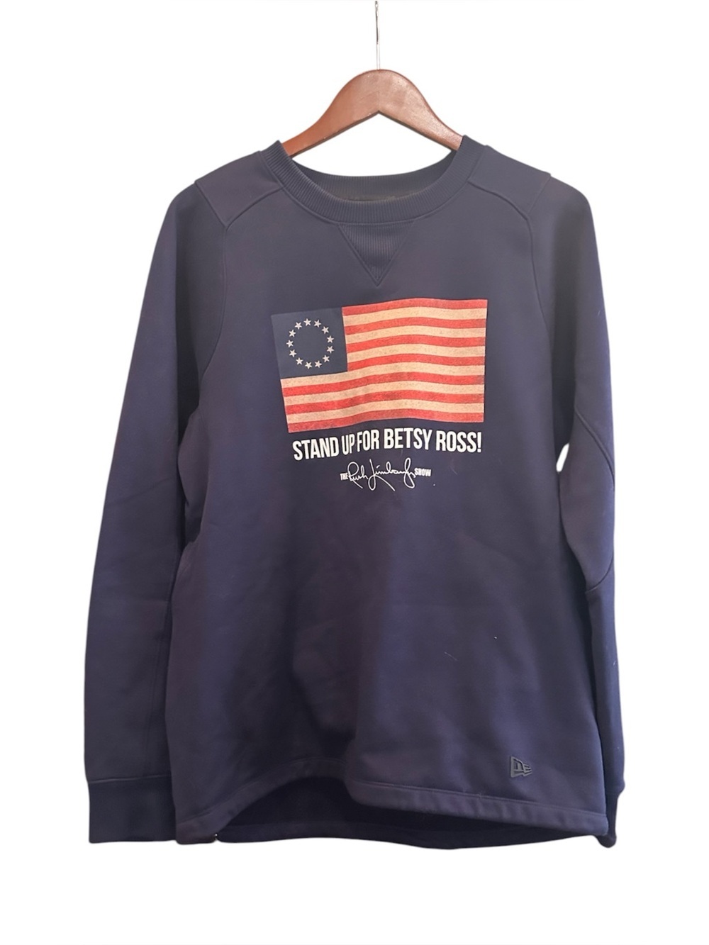 Rush Limbaugh Men's "Stand Up For Betsy Ross" Flag Sweatshirt Navy Blue • Large